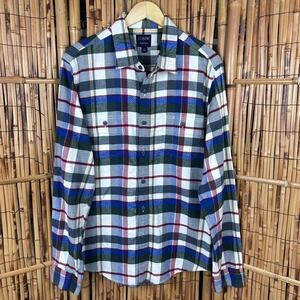 J Crew Flannel Re-Imagined Mens Large Shirt LS Button Multicolor Plaid Preppy